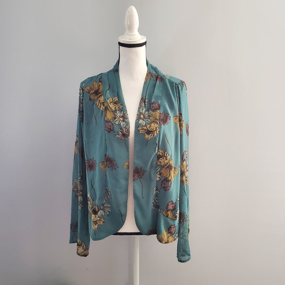 Love 21 Green Sheer Floral Open Lightweight Jacket M